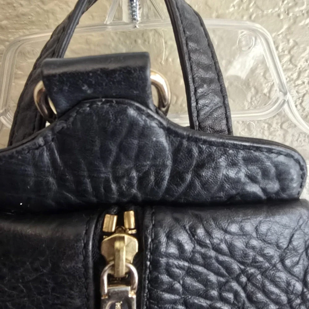 Rebecca Minkoff Medium Julian Backpack Black Pebbled Leather Gold Bag Purse